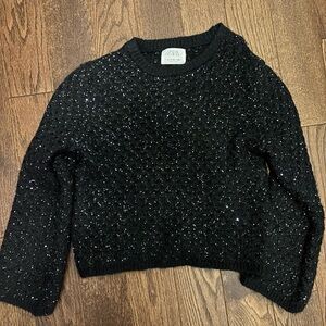 Zara Women's Black Glitter Crew Neck Sweater